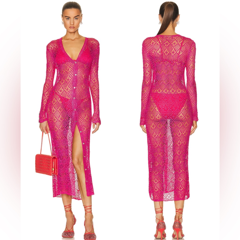 Ser.O.Ya Allison Crochet Cardigan Hot Pink Beach Cover Up